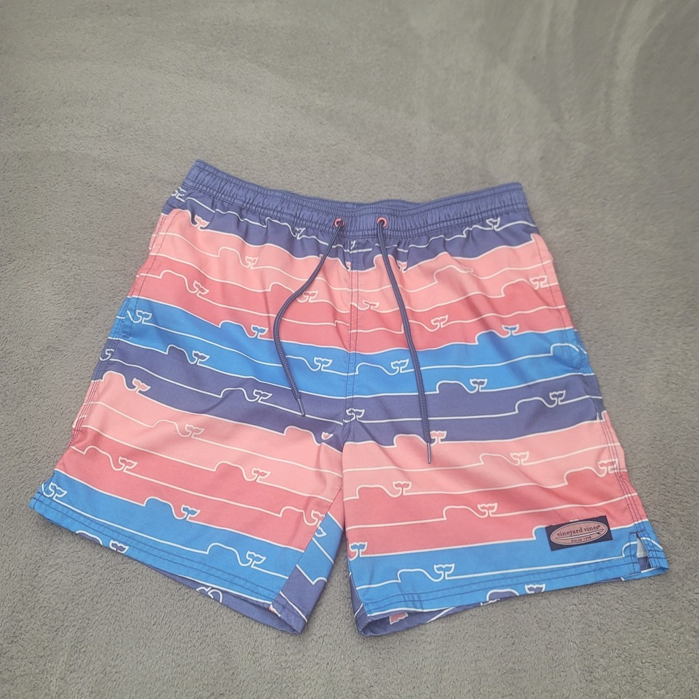 Vineyard Vines Swim Trunks Mens M Pink Blue Whale Bathing Suit Board Shorts